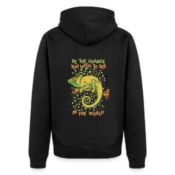 Sei die Veränderung, die du dir wünschst Veiled Panther - Unisex Premium Bio Zip Hoodie - Schwarz - Hinten - Nico (187cm)
