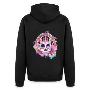 Regenbogen Totenkopf Kawaii Okkult Satanisch Pastell Gothic - Unisex Premium Bio Zip Hoodie - Schwarz - Hinten - Nico (187cm)