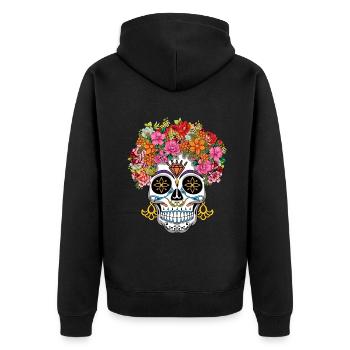 Flower Mexican Floral Muertos Day Of Dead - Unisex Premium Organic Zip Hoodie - black - Back - Nico (187cm)