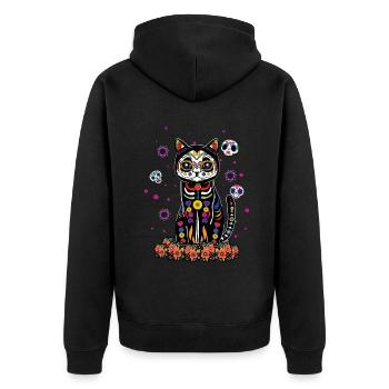 Chat Mexicain Floral Muertos Jour Des Morts Halloween - Veste à capuche bio Premium Unisexe - noir - Dos - Nico (187cm)