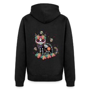 Chat mexicain floral Muertos Jour de la mort Halloween - Veste à capuche bio Premium Unisexe - noir - Dos - Nico (187cm)