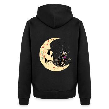 Chat de lune floral Muertos Jour de la mort Halloween - Veste à capuche bio Premium Unisexe - noir - Dos - Nico (187cm)