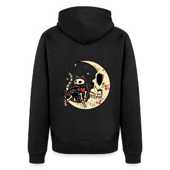 Cat Moon Floral Muertos Day Of Dead Halloween - Unisex Premium Organic Zip Hoodie - black - Back - Nico (187cm)