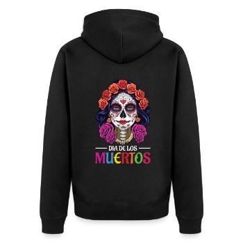 La Catrina Floral Muertos Tag der Toten Halloween - Unisex Premium Bio Zip Hoodie - Schwarz - Hinten - Nico (187cm)