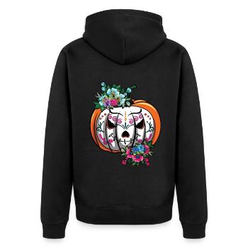 Pumpkin Mexican Floral Muertos Dead Halloween - Unisex Premium Organic Zip Hoodie - black - Back - Nico (187cm)
