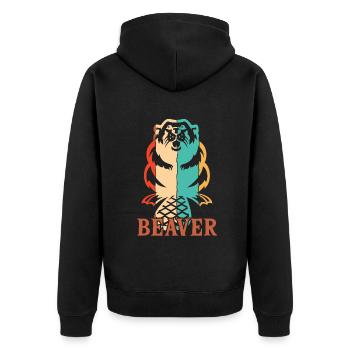 Retro Eurasischer Castor Canadensis Nordamerikanisch - Unisex Premium Bio Zip Hoodie - Schwarz - Hinten - Nico (187cm)