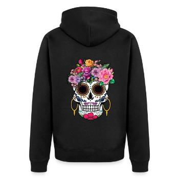 Squelette Muertos Jour Des Morts Halloween Floral - Veste à capuche bio Premium Unisexe - noir - Dos - Nico (187cm)