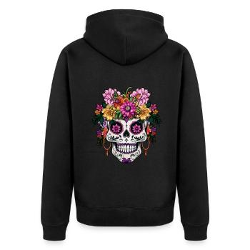 Squelette Dia De Los Muertos Halloween Floral - Veste à capuche bio Premium Unisexe - noir - Dos - Nico (187cm)