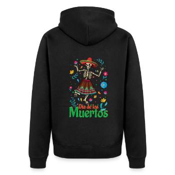 Blumen Muertos Tag der Toten Halloween - Unisex Premium Bio Zip Hoodie - Schwarz - Hinten - Nico (187cm)