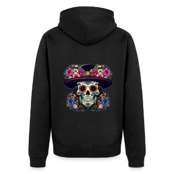 Skelett Hut Muertos Tag der Toten Halloween - Unisex Premium Bio Zip Hoodie - Schwarz - Hinten - Nico (187cm)