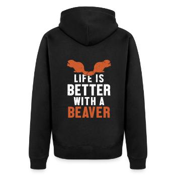 Das Leben ist besser mit einem Biber Nordamerikaner - Unisex Premium Bio Zip Hoodie - Schwarz - Hinten - Nico (187cm)