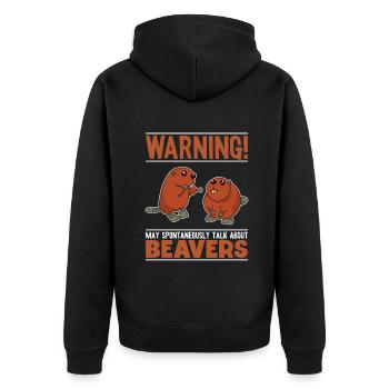 Kann spontan über Beavers North sprechen - Unisex Premium Bio Zip Hoodie - Schwarz - Hinten - Nico (187cm)