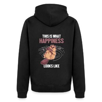 So sieht Glück aus Eurasischer Biber - Unisex Premium Bio Zip Hoodie - Schwarz - Hinten - Nico (187cm)