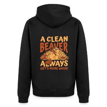 Clean Beaver bekommt immer mehr Holz nach Norden - Unisex Premium Bio Zip Hoodie - Schwarz - Hinten - Nico (187cm)