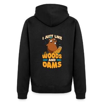 Ich mag einfach Wälder und Dämme Castor Canadensis - Unisex Premium Bio Zip Hoodie - Schwarz - Hinten - Nico (187cm)
