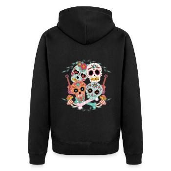 Floral Muertos Jour Des Morts Halloween Guitare - Veste à capuche bio Premium Unisexe - noir - Dos - Nico (187cm)