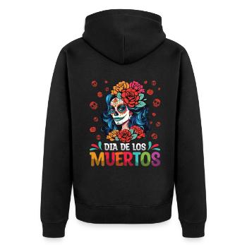 Dia De Los Muertos Tag Der Toten Mexikanische Catrina - Unisex Premium Bio Zip Hoodie - Schwarz - Hinten - Nico (187cm)