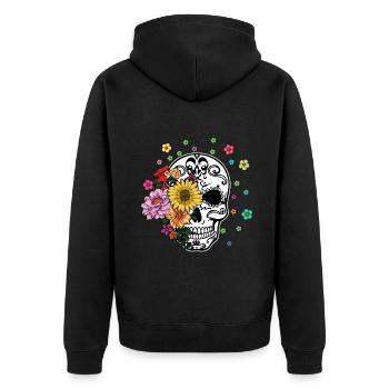 Skelett Muertos Tag Des Toten Halloween Blume - Unisex Premium Bio Zip Hoodie - Schwarz - Hinten - Nico (187cm)