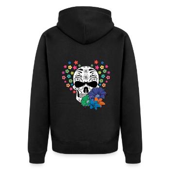 Blume Skelett Muertos Tag Des Toten Halloween - Unisex Premium Bio Zip Hoodie - Schwarz - Hinten - Nico (187cm)