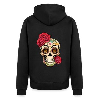 Rose Skelett Muertos Tag Des Toten Halloween - Unisex Premium Bio Zip Hoodie - Schwarz - Hinten - Nico (187cm)