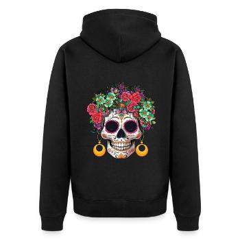 Bunte Blume Muertos Tag Des Toten Halloween - Unisex Premium Bio Zip Hoodie - Schwarz - Hinten - Nico (187cm)