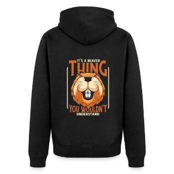 Es ist eine Bibersache Nordamerikanischer Eurasischer Biber - Unisex Premium Bio Zip Hoodie - Schwarz - Hinten - Nico (187cm)