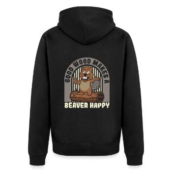 Gutes Holz macht einen Biber glücklich Eurasischer Biber - Unisex Premium Bio Zip Hoodie - Schwarz - Hinten - Nico (187cm)