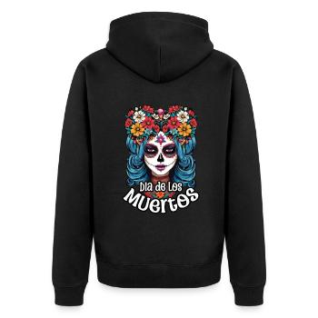 La Catrina Floral Muertos Tag Des Toten - Unisex Premium Bio Zip Hoodie - Schwarz - Hinten - Nico (187cm)
