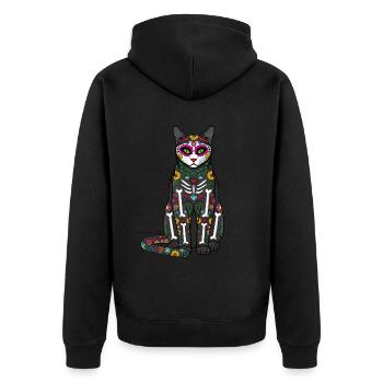 Katze Blumen Muertos Tag Des Toten Halloween - Unisex Premium Bio Zip Hoodie - Schwarz - Hinten - Nico (187cm)