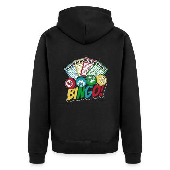 Daubers Professional Caller Bingo Lover Bingo - Unisex Premium Organic Zip Hoodie - black - Back - Nico (187cm)