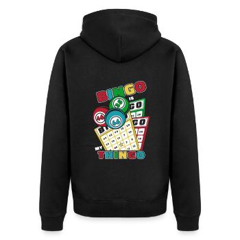 Bingo Is My Thingo Caller Daubers Professional - Unisex Premium Organic Zip Hoodie - black - Back - Nico (187cm)