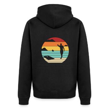 Retro Sitzsack Spielbretter Professionelles Cornhole - Unisex Premium Bio Zip Hoodie - Schwarz - Hinten - Nico (187cm)