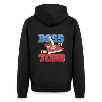 Von den Toss Spielbrettern Sitzsack - Unisex Premium Bio Zip Hoodie - Schwarz - Hinten - Nico (187cm)
