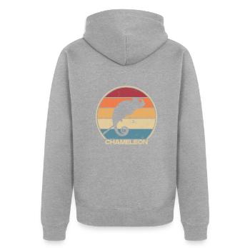 Panthère rétro voilée Chamaeleonidae amoureuse - Veste à capuche bio Premium Unisexe - gris chiné - Dos - Nico (187cm)