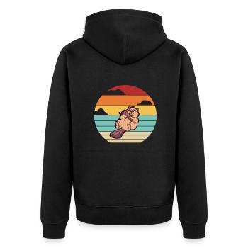 Retro Nordamerikanische Eurasische Castor Canadensis - Unisex Premium Bio Zip Hoodie - Schwarz - Hinten - Nico (187cm)