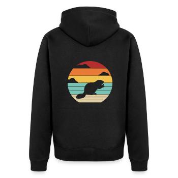 Retro Eurasischer Castor Canadensis Nordamerikanisch - Unisex Premium Bio Zip Hoodie - Schwarz - Hinten - Nico (187cm)