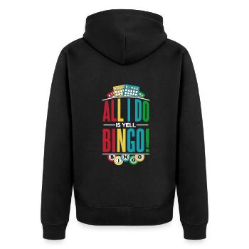 Alles, was ich tue, ist zu schreien Bingo Professioneller Anrufer - Unisex Premium Bio Zip Hoodie - Schwarz - Hinten - Nico (187cm)