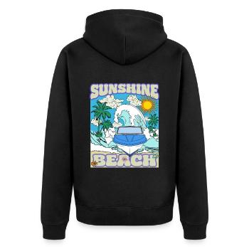 Retro Beach Holiday Palm Trees Sea Cult Boat GDR Ossi - Unisex Premium Organic Zip Hoodie - black - Back - Nico (187cm)