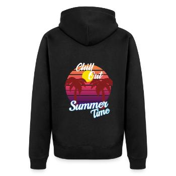 chill out summertime - Palmen im Sonnenuntergang - Unisex Premium Bio Zip Hoodie - Schwarz - Hinten - Nico (187cm)