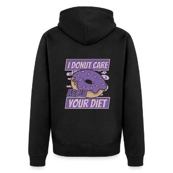 I Donut Care About Your Diet Donut, glasiert - Unisex Premium Bio Zip Hoodie - Schwarz - Hinten - Nico (187cm)