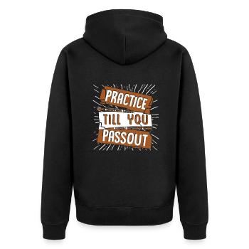 Üben Sie, bis Sie ohnmächtig werden Aerophone Musik - Unisex Premium Bio Zip Hoodie - Schwarz - Hinten - Nico (187cm)