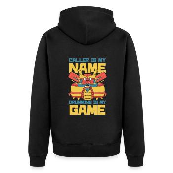 Caller Is My Name Drumming Is My Game Team Lover - Unisex Premium Bio Zip Hoodie - Schwarz - Hinten - Nico (187cm)