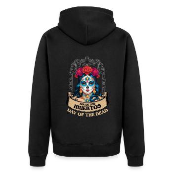 Catrina Mexikanische Blumen Muertos Tag Des Toten - Unisex Premium Bio Zip Hoodie - Schwarz - Hinten - Nico (187cm)