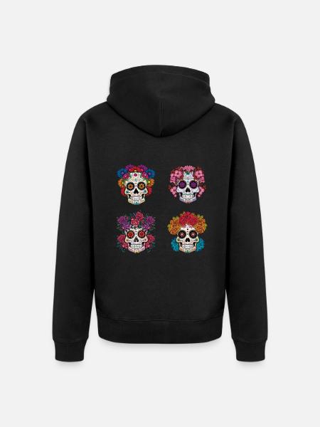 Sugarskulls Muertos Halloween Día De Los Muertos - Chaqueta con capucha prémium ecológica unisex - negro