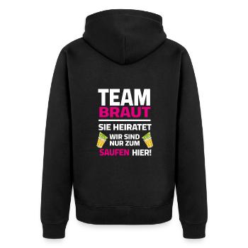 Team Bride - Elle va se marier, on est là pour boire - Veste à capuche bio Premium Unisexe - noir - Dos - Nico (187cm)