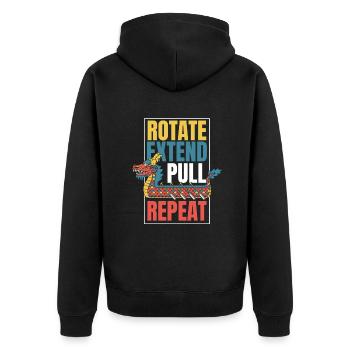 Drehen Verlängern Ziehen Wiederholen Paddler Drummer Team - Unisex Premium Bio Zip Hoodie - Schwarz - Hinten - Nico (187cm)