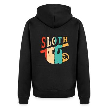 Retro Sloth Pilosa Folivora Brown-Throated Lover - Unisex Premium Organic Zip Hoodie - black - Back - Nico (187cm)