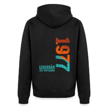 September 1977 Legendary since - Unisex Premium Organic Zip Hoodie - black - Back - Nico (187cm)