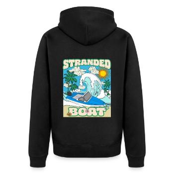DDR Boot Retro Vintage Sommer Meer Strand Ossi 80s - Unisex Premium Bio Zip Hoodie - Schwarz - Hinten - Nico (187cm)