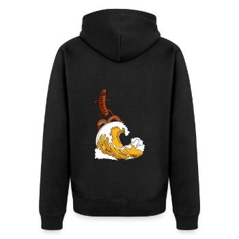 Bratwurst surft Brezel Surfbrett auf Bier - Unisex Premium Bio Zip Hoodie - Schwarz - Hinten - Nico (187cm)